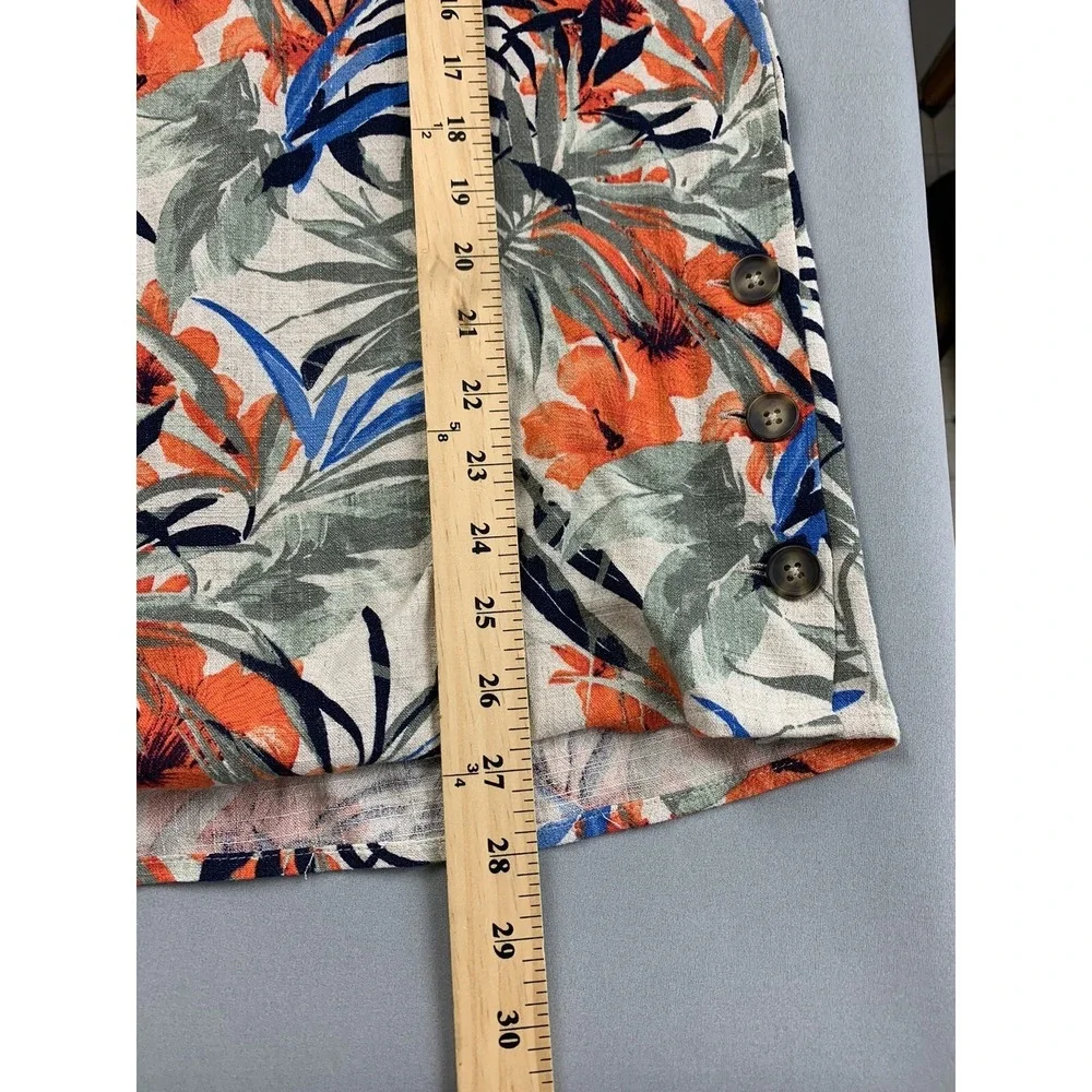 Chicos Womens Shirt 2 Large Tropical Linen Hawaiian Travel Vacation Resort Beach